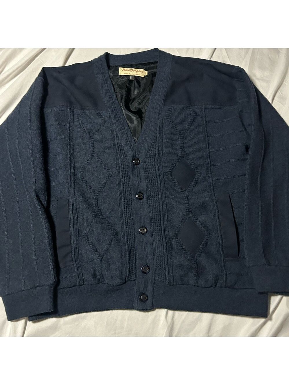 Vintage Norm Thompson Navy Men’s Cardigan Sweater Sz L  Wool Acrylic Grandpa